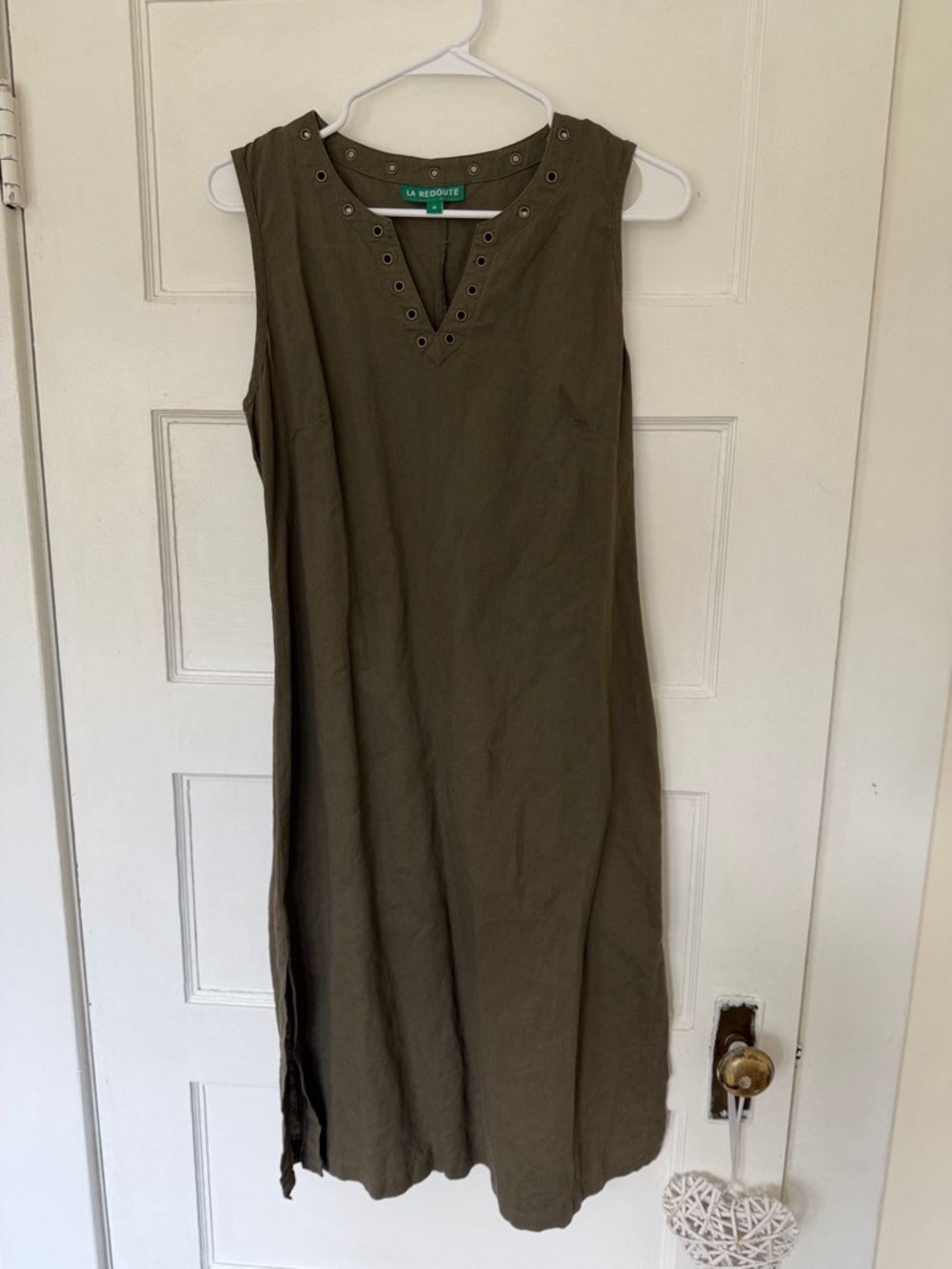 Army green linen blend midi dress
